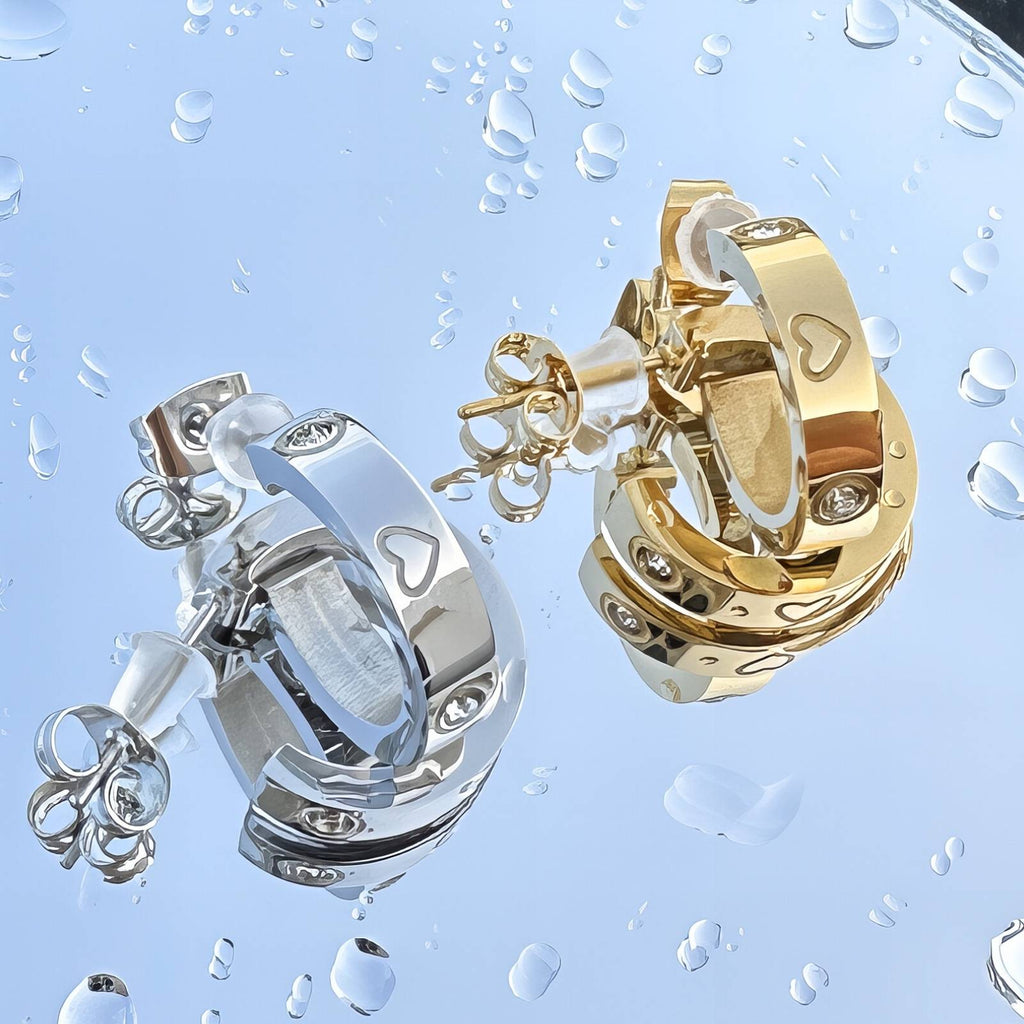 Hearts Earrings, 18K Gold Plated Steel
