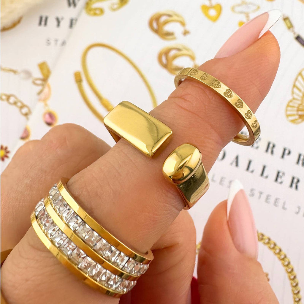Ring, 18K Gold Plated Steel