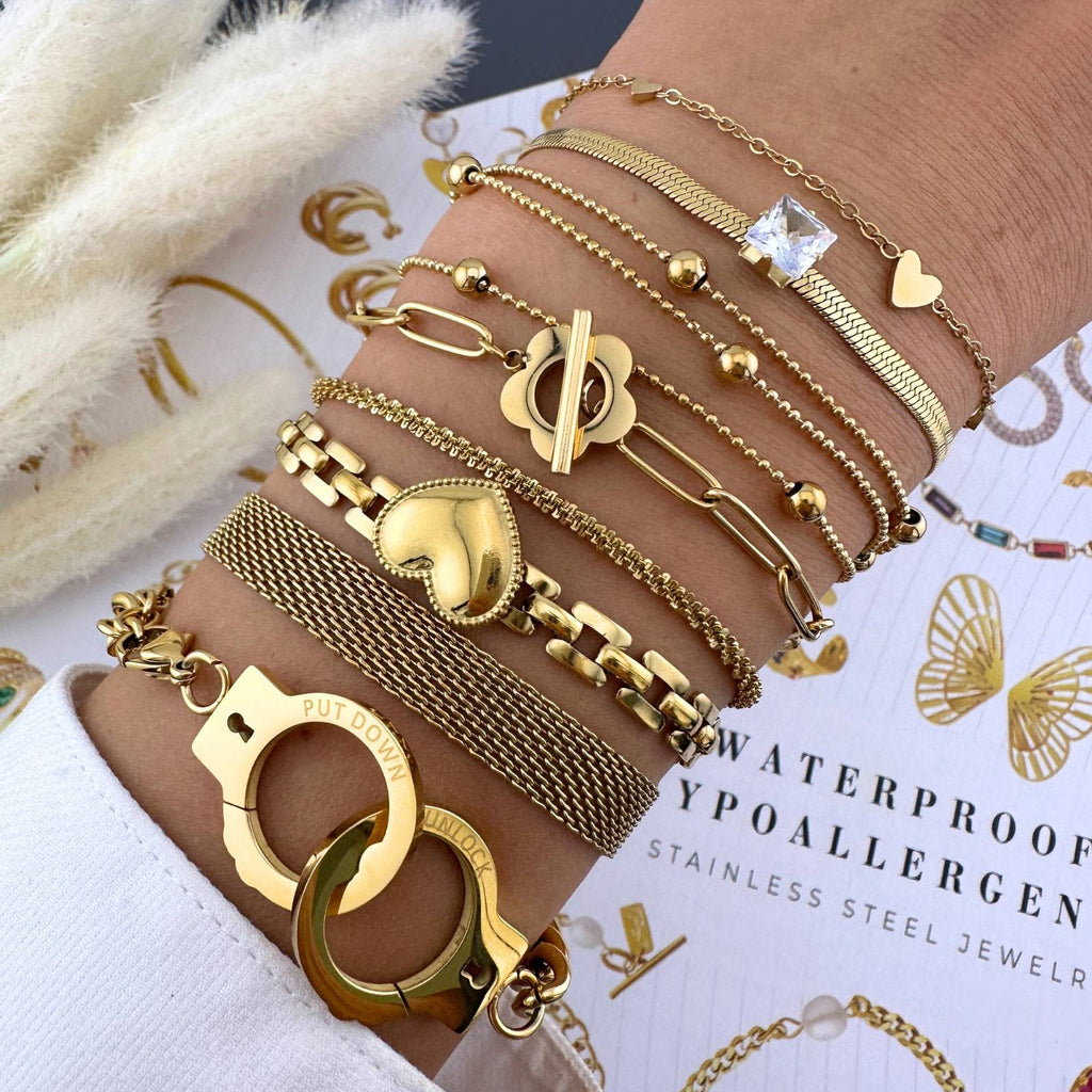 Heart Bracelet, 18K Gold Plated Steel
