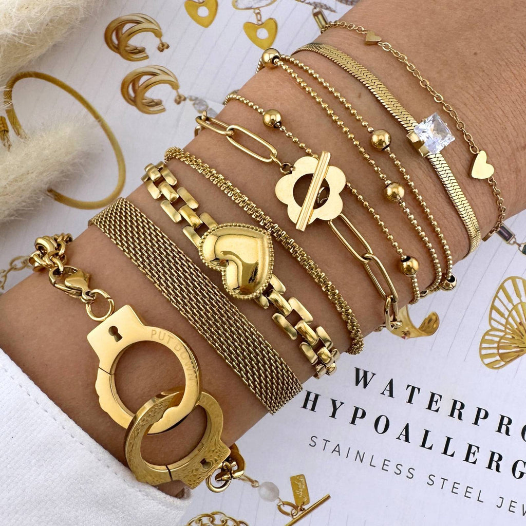 Heart Bracelet, 18K Gold Plated Steel