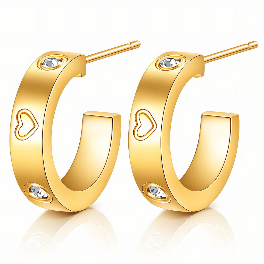 Hearts Earrings, 18K Gold Plated Steel