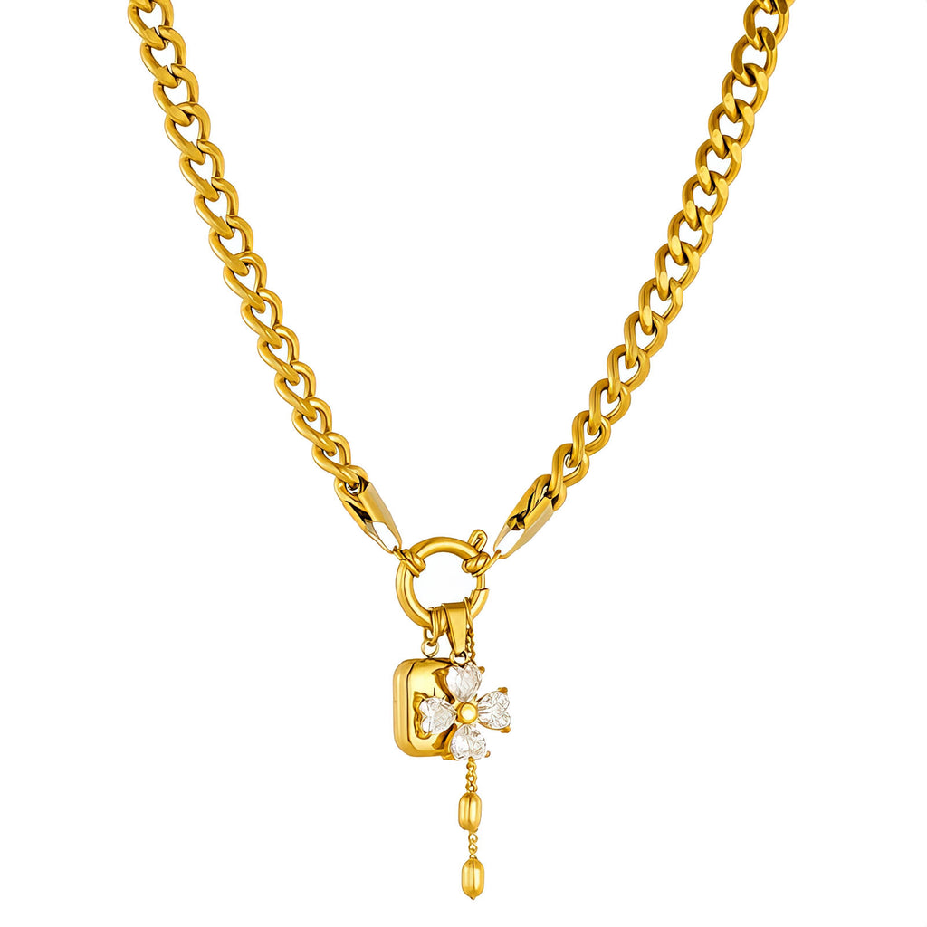 Flower Necklace, 18K Gold Plated Steel